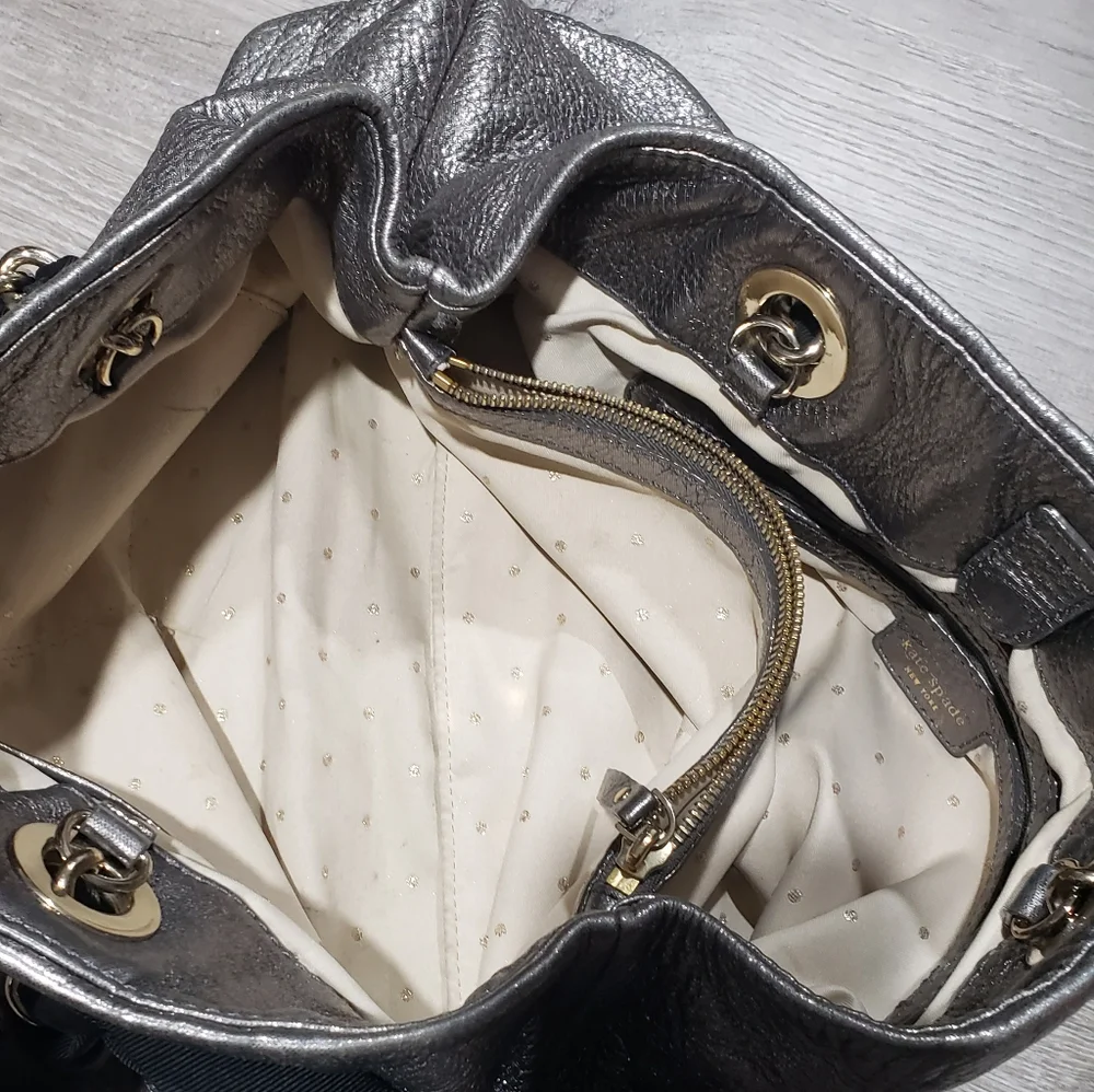 Kate Spade Silver Metallic Bag Shoulder Bag Chain Ribbon - Picture 6 of 9